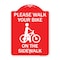 Signmission Pavement Stencil Please Walk Your Bike on Sidewalk, Red & White Alum Sign, 18" x 24", RW-1824-23338 A-DES-RW-1824-23338 - alternate 1